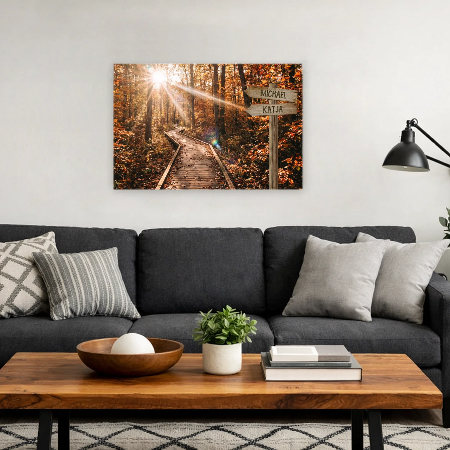 Personalisierbare Leinwand Wegweiser Wald
