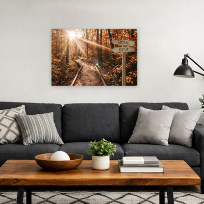 Personalisierbare Leinwand Wegweiser Wald