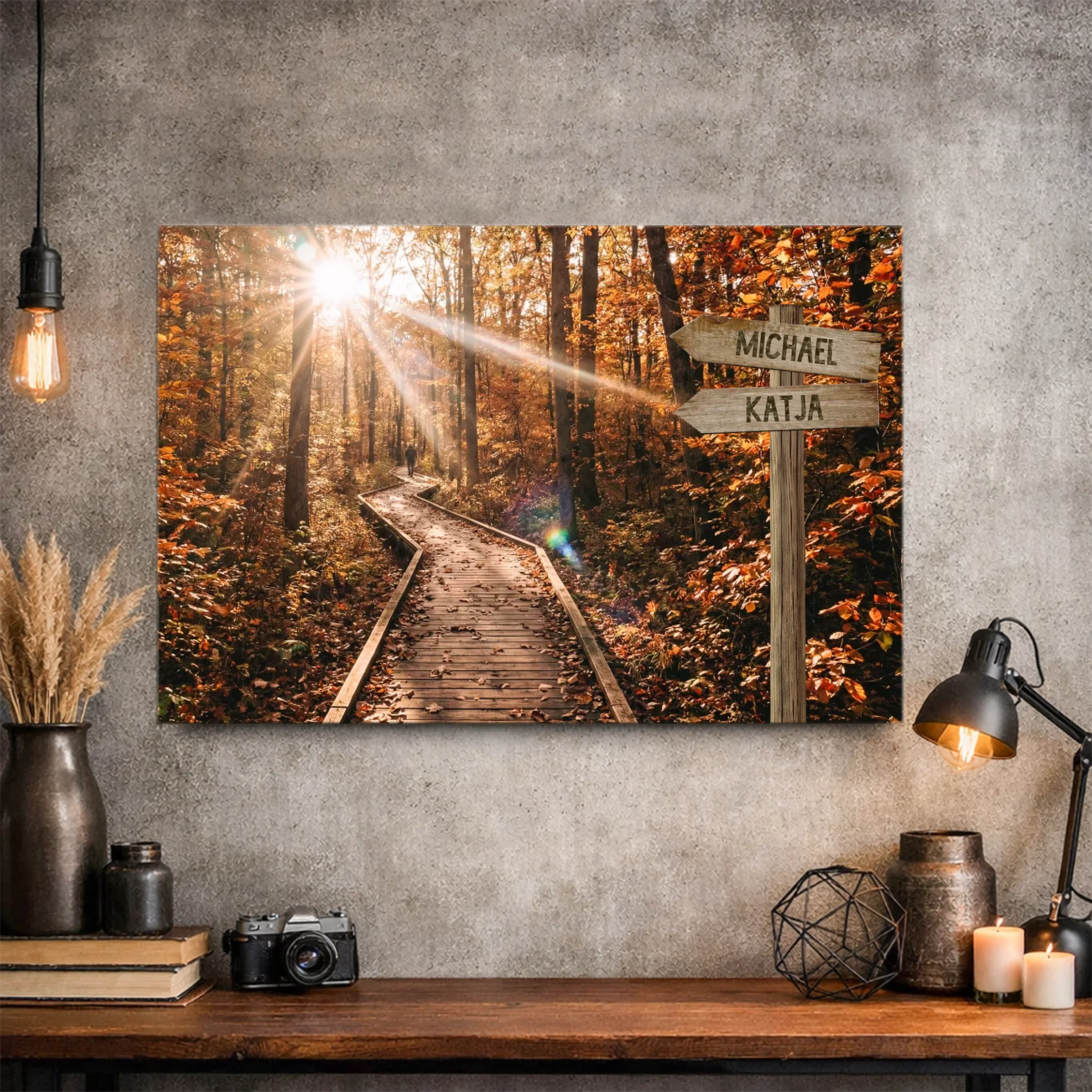 Personalisierbare Leinwand Wegweiser Wald