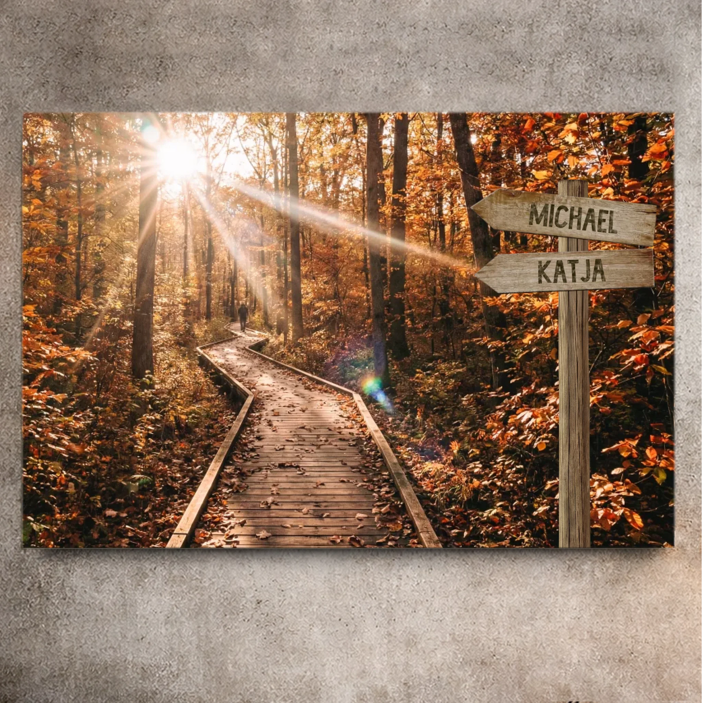 Personalisierbare Leinwand Wegweiser Wald