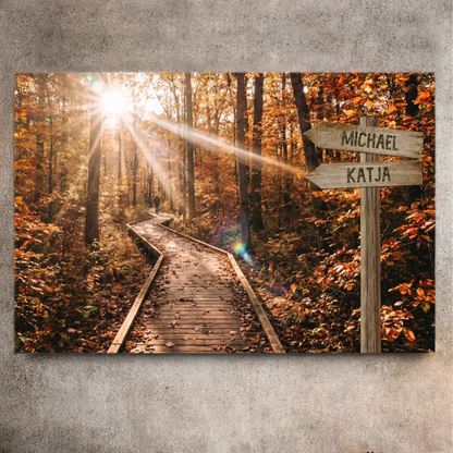 Personalisierbare Leinwand Wegweiser Wald