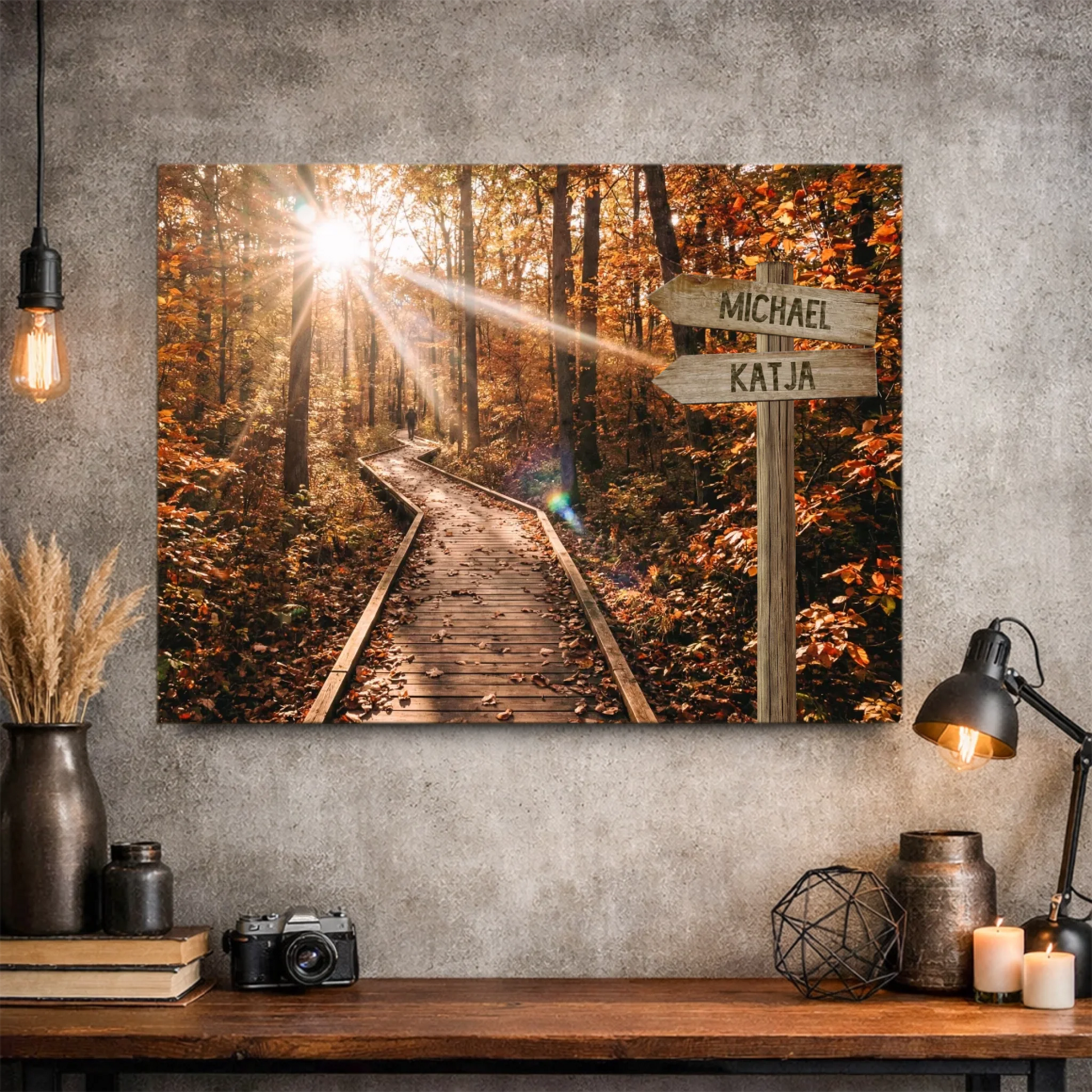 Personalisierbare Leinwand Wegweiser Wald