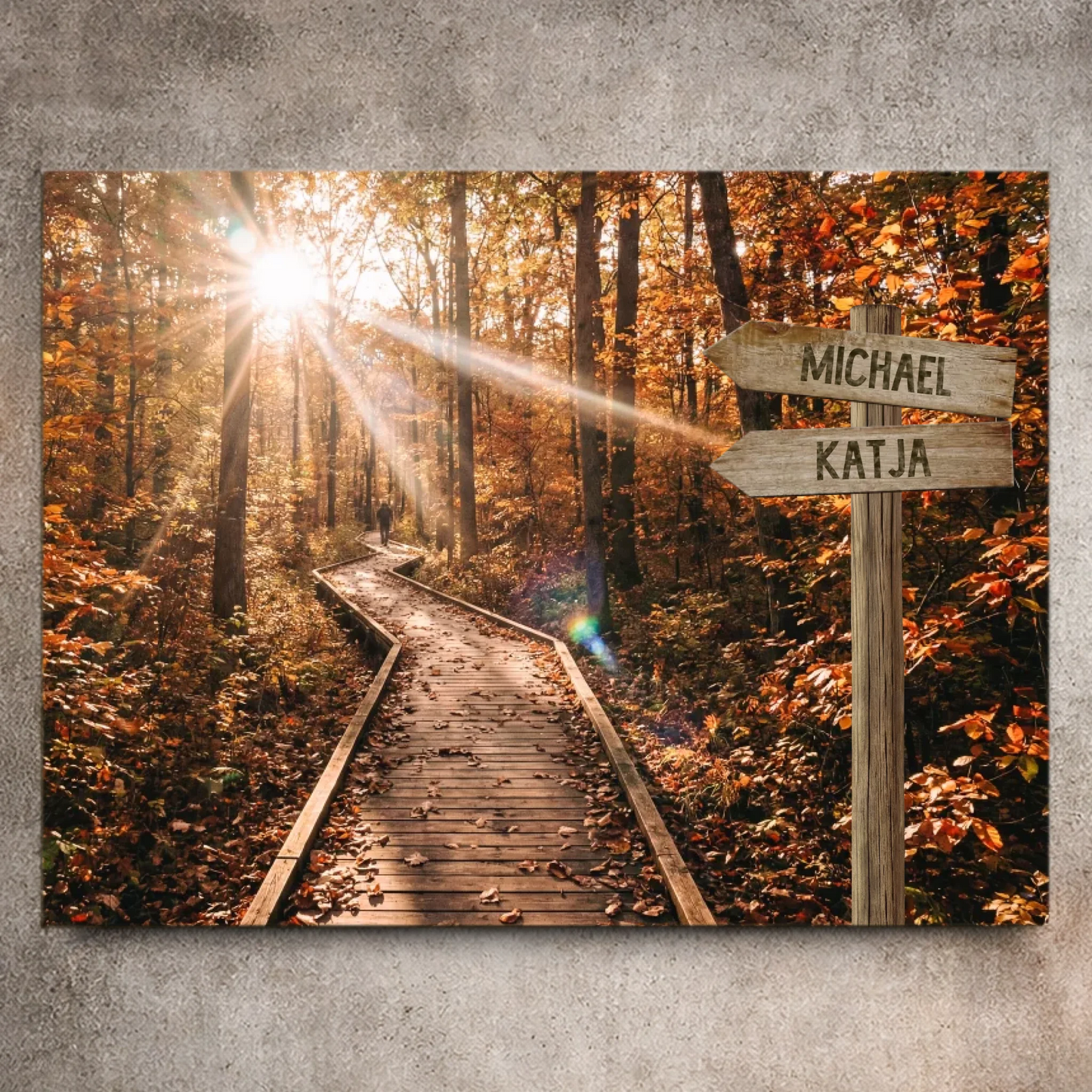 Personalisierbare Leinwand Wegweiser Wald