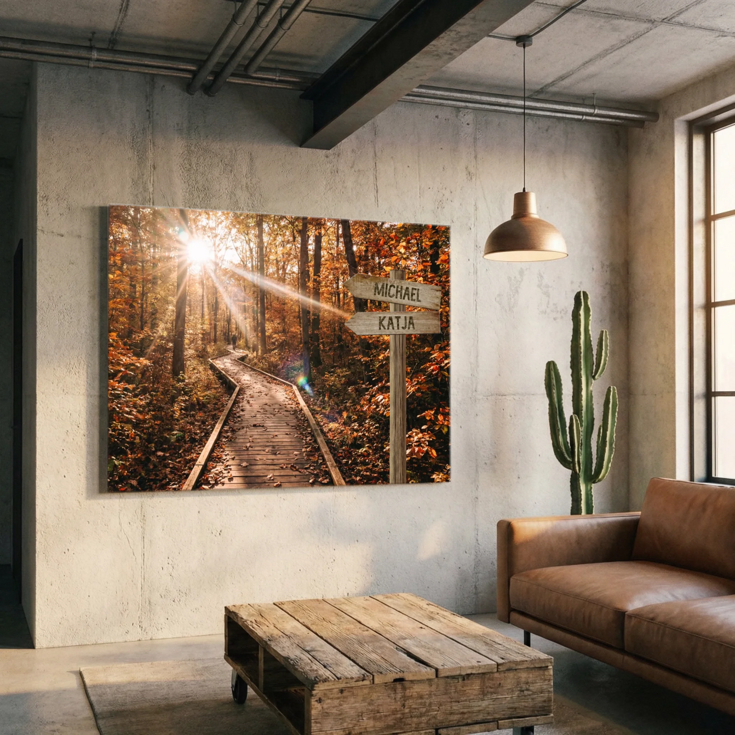 Personalisierbare Leinwand Wegweiser Wald