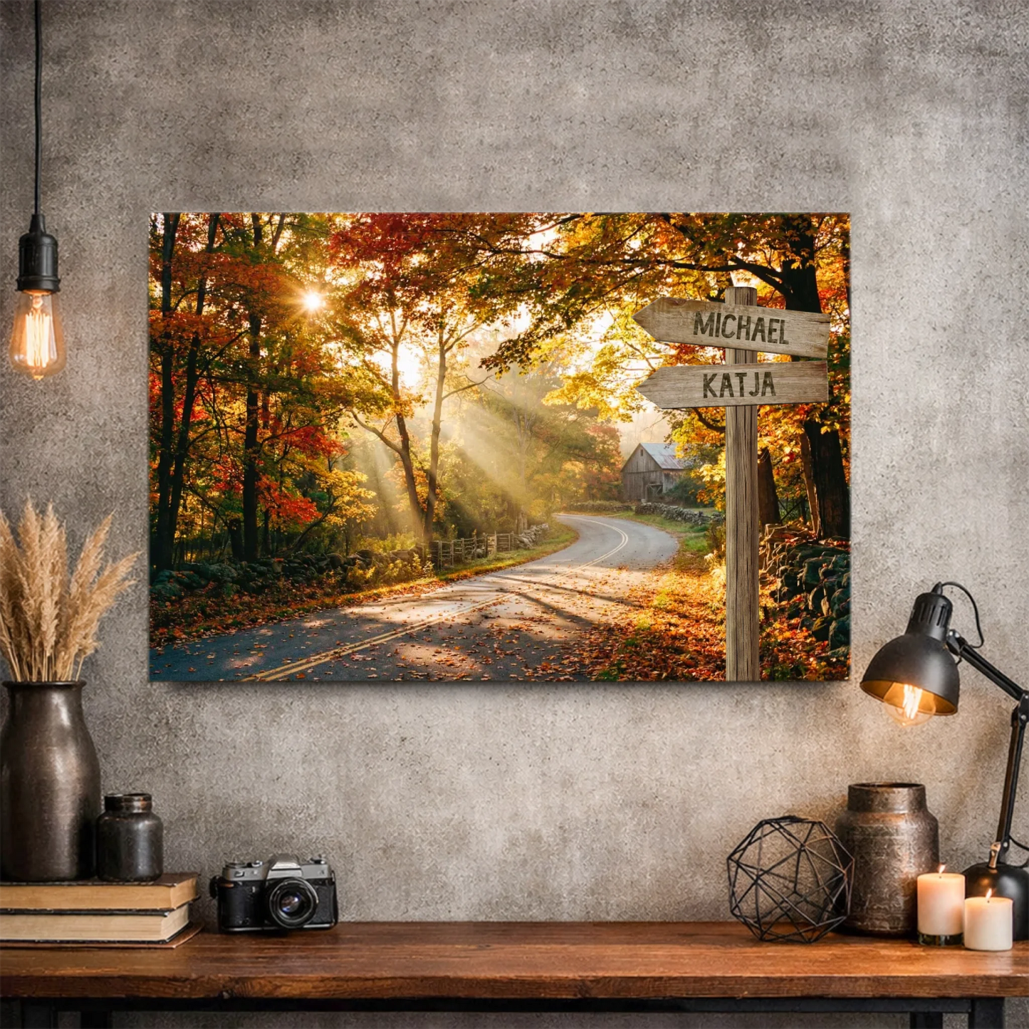 Personalisierbare Leinwand Wegweiser Lichtung