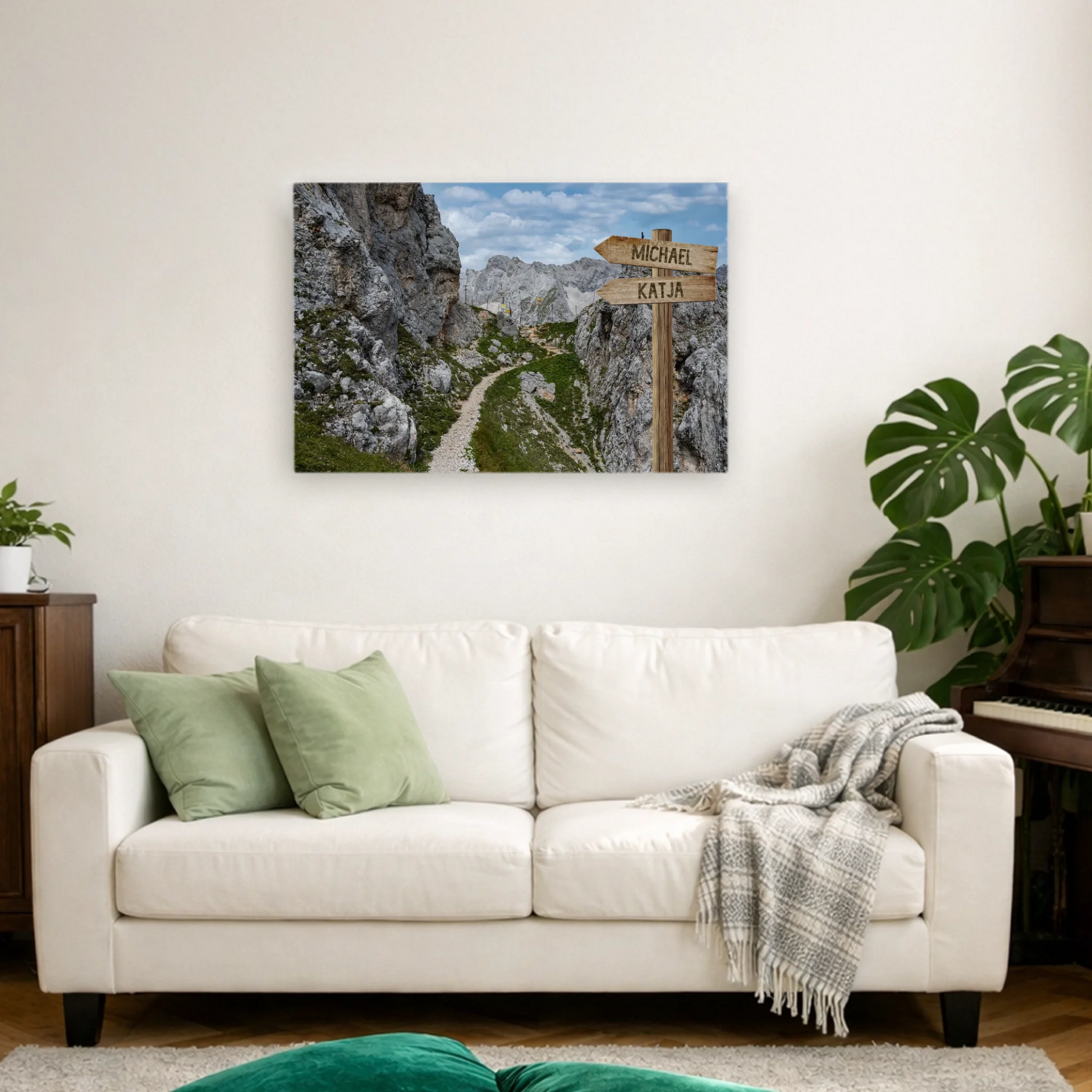 Personalisierbare Leinwand Wegweiser Berg