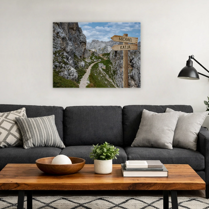 Personalisierbare Leinwand Wegweiser Berg