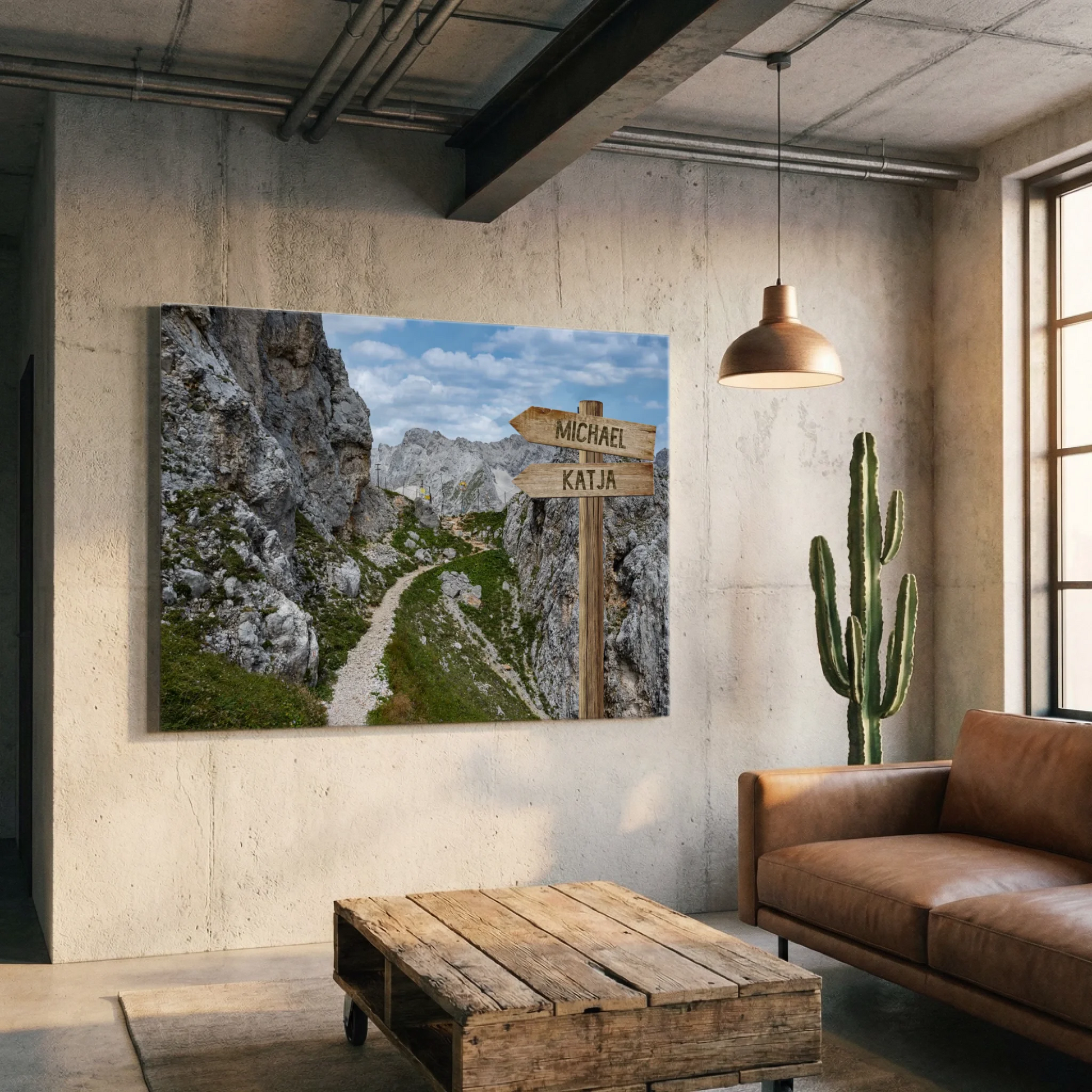 Personalisierbare Leinwand Wegweiser Berg