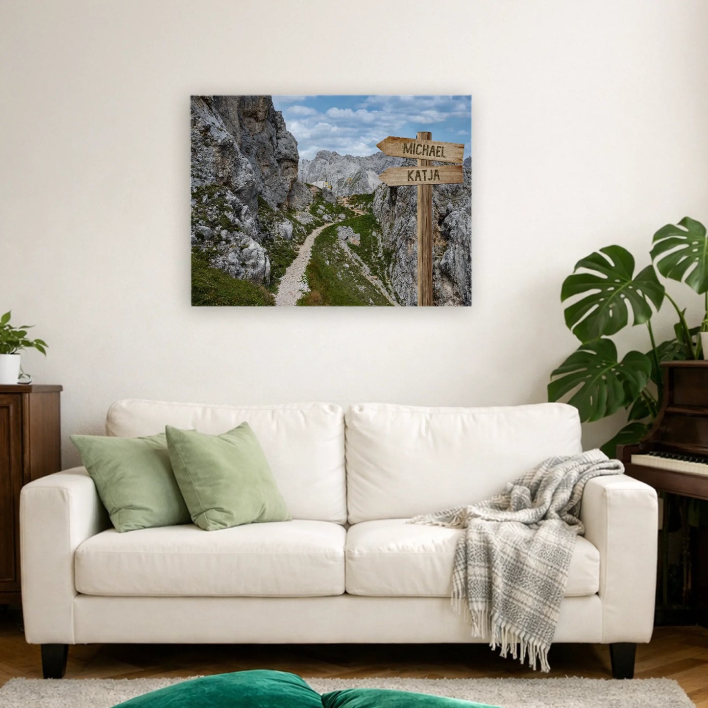 Personalisierbare Leinwand Wegweiser Berg