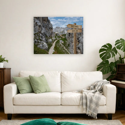 Personalisierbare Leinwand Wegweiser Berg