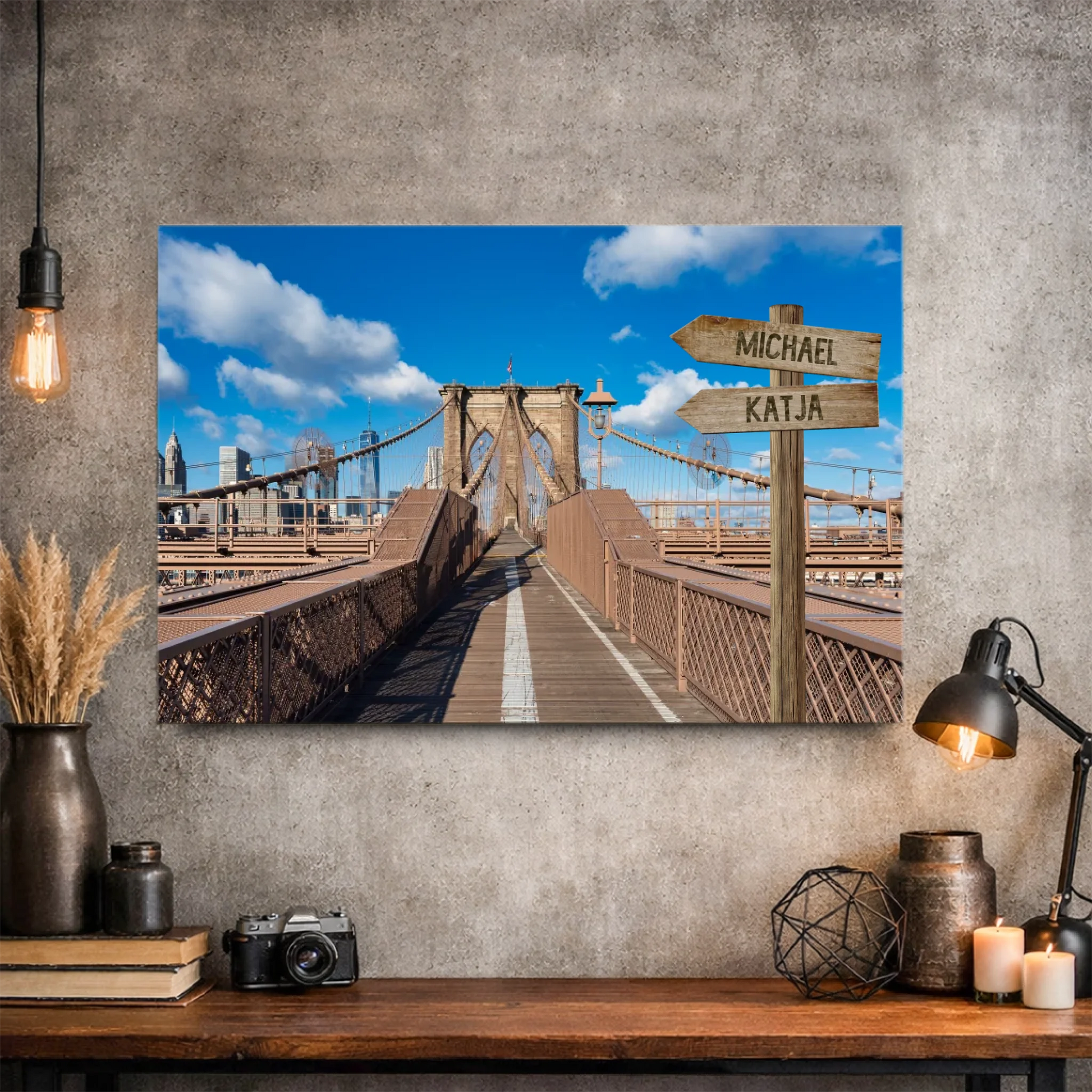 Personalisierbare Leinwand Wegweiser Stadt