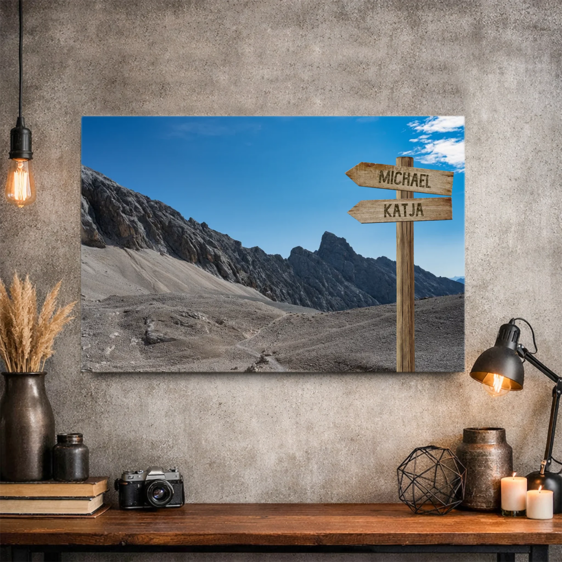 Personalisierbare Leinwand Wegweiser Felsen