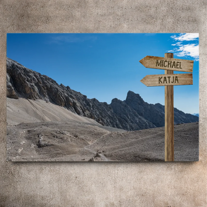 Personalisierbare Leinwand Wegweiser Felsen