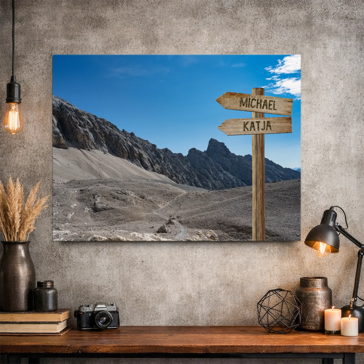 Personalisierbare Leinwand Wegweiser Felsen