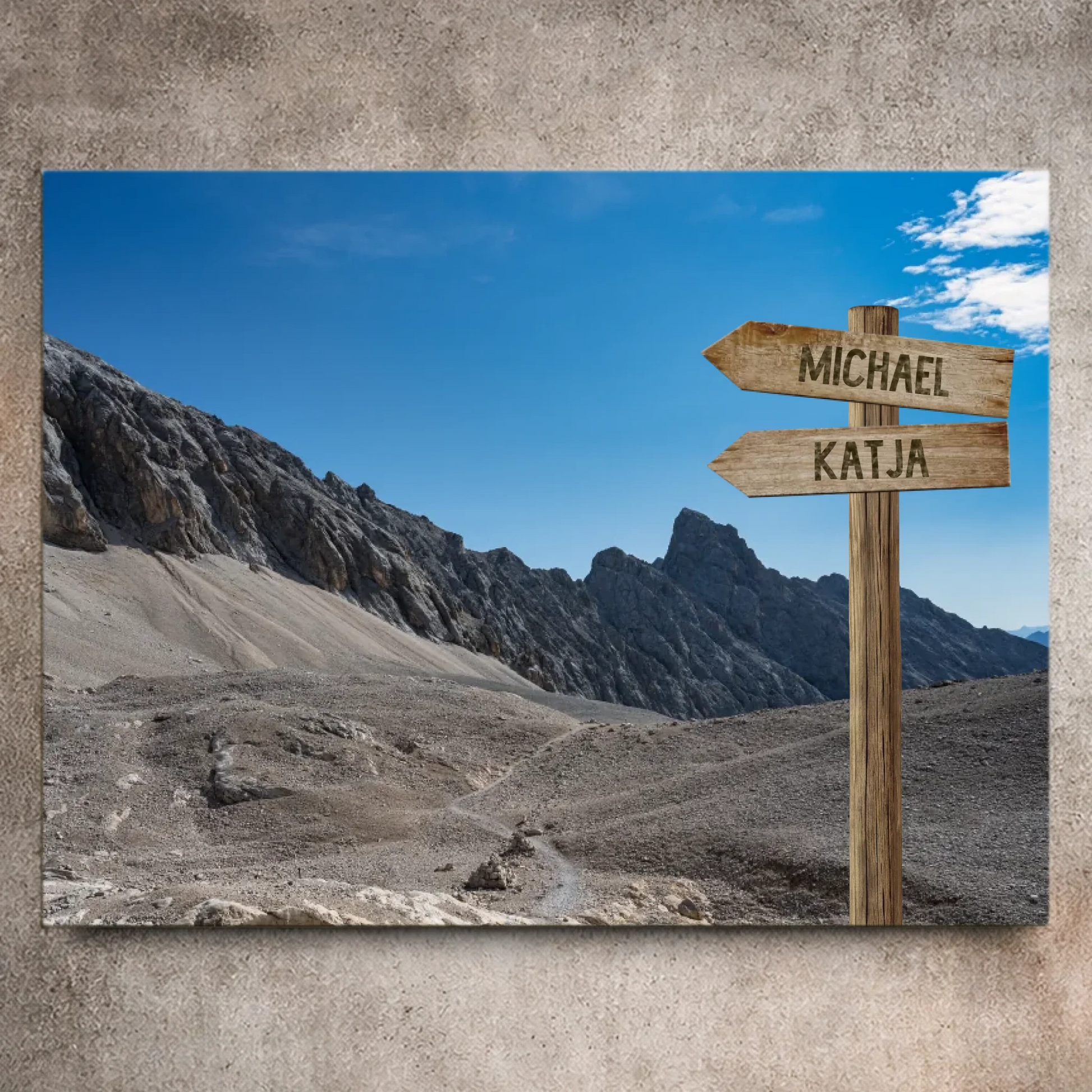 Personalisierbare Leinwand Wegweiser Felsen