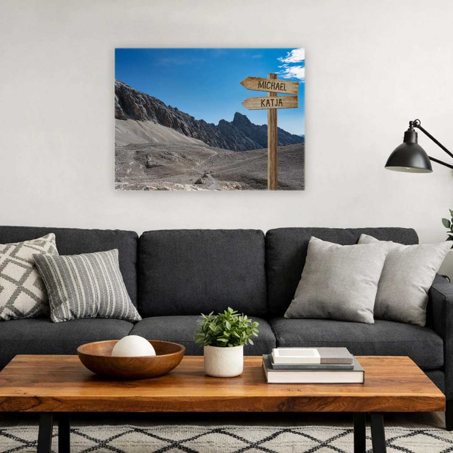Personalisierbare Leinwand Wegweiser Felsen