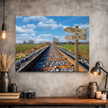 Wegweiser Bahnschiene personalisierbare Leinwand 