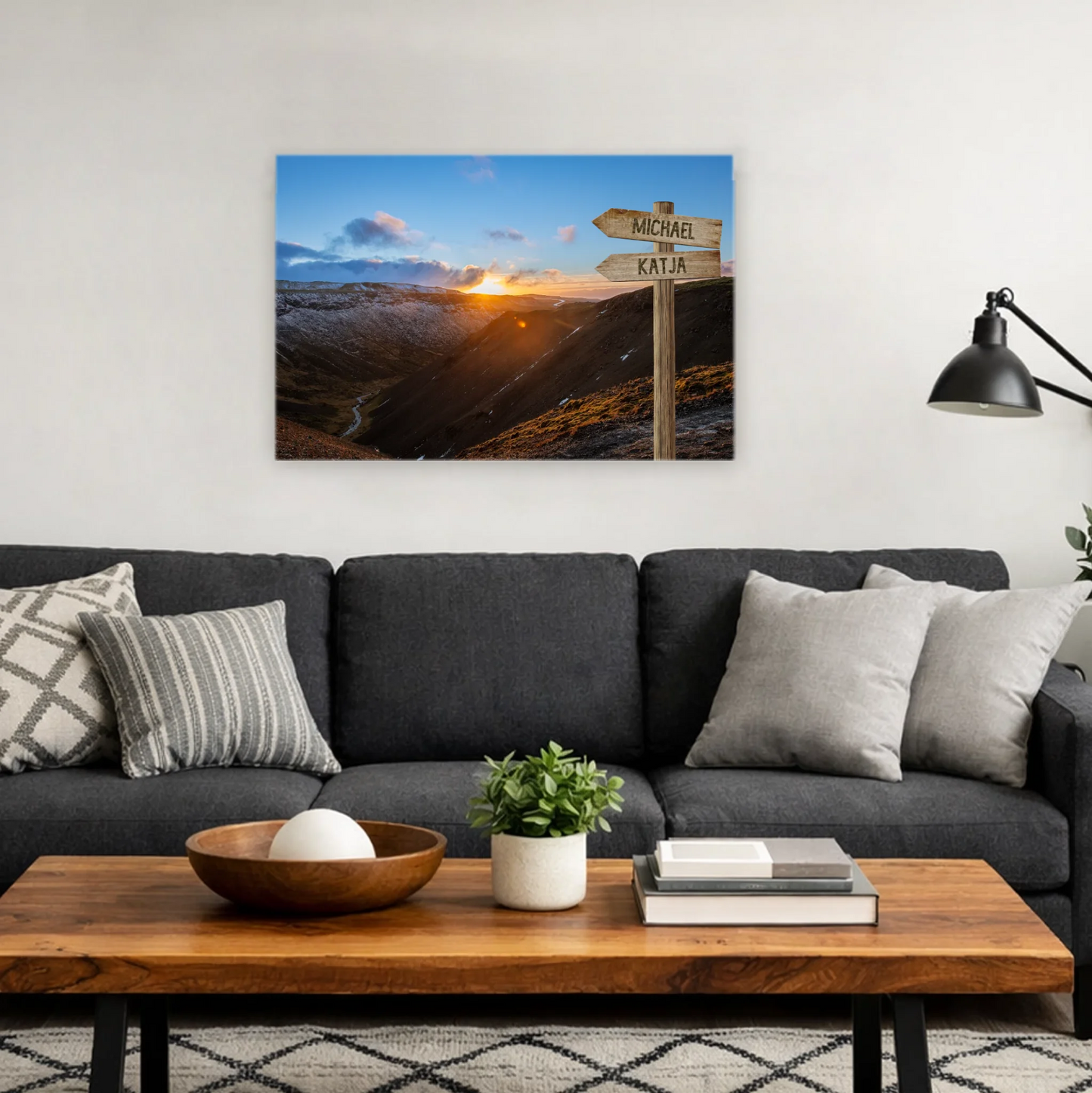 Wegweiser Gebirge personalisierbare Leinwand 