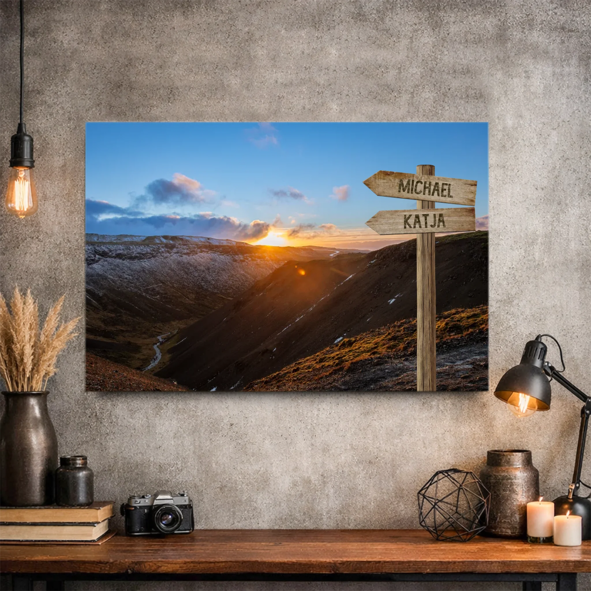 Wegweiser Gebirge personalisierbare Leinwand 