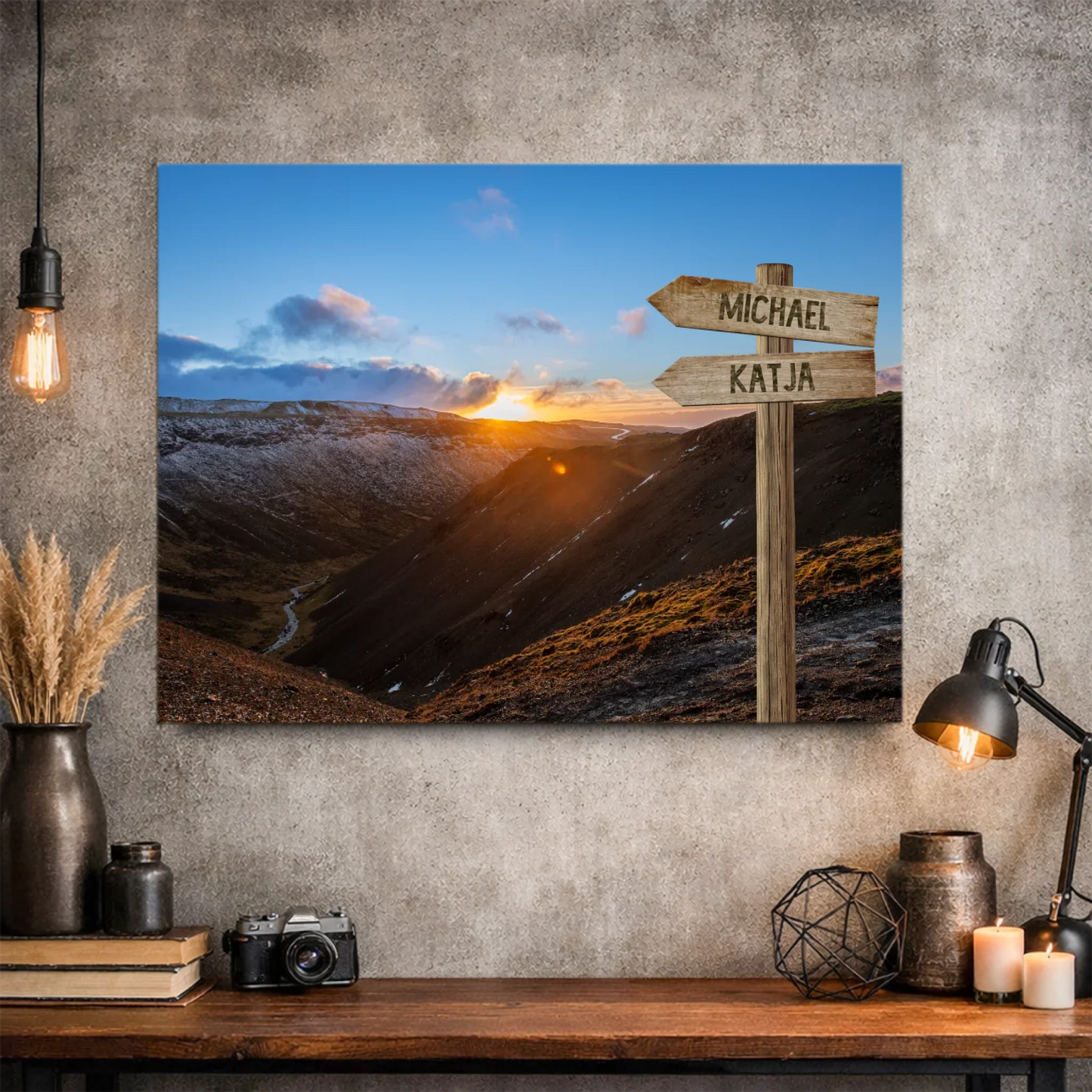 Wegweiser Gebirge personalisierbare Leinwand 