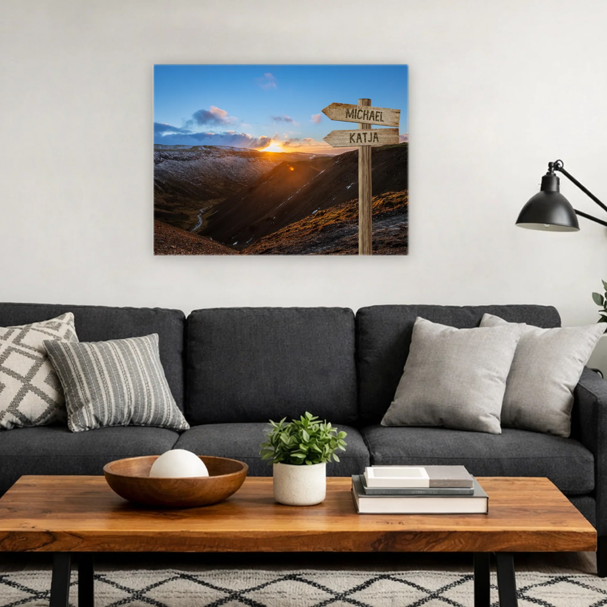 Wegweiser Gebirge personalisierbare Leinwand 