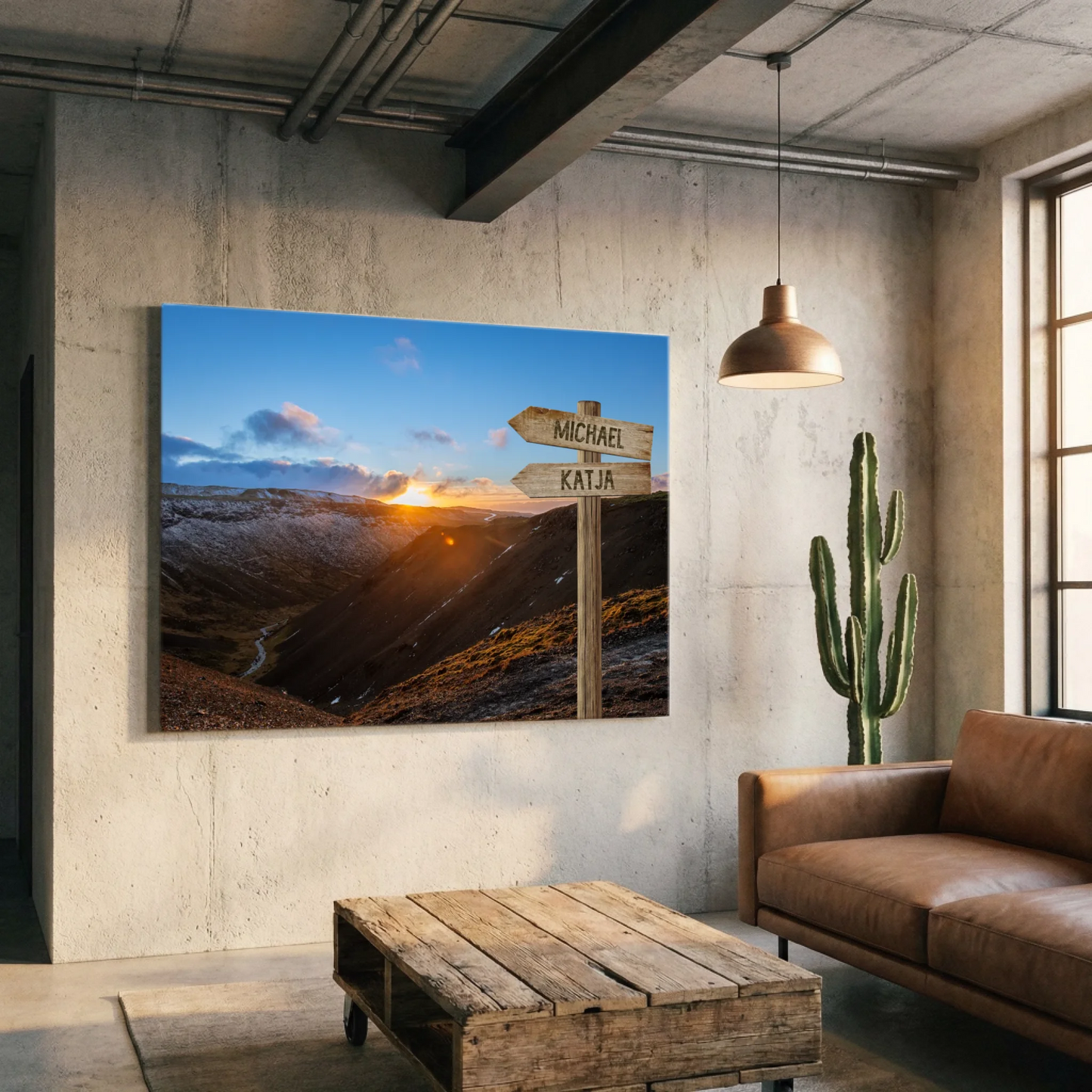 Wegweiser Gebirge personalisierbare Leinwand 