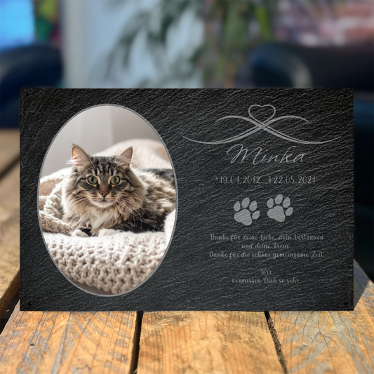 Katzen Gedenktafel mit Foto oval 30x20 cm - Vechteshop