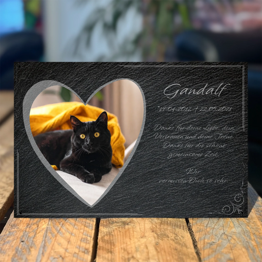 Katzen Gedenktafel Herz mit Foto 30x20 cm - Vechteshop