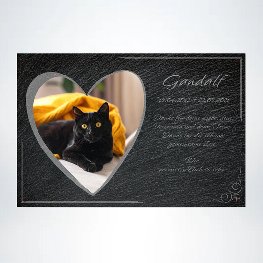 Katzen Gedenktafel Herz mit Foto 30x20 cm - Vechteshop