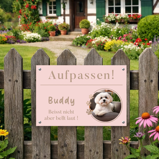 Hundeschild mit Foto rund rose 30x20 cm - Vechteshop