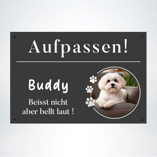 Hundeschild mit Foto rund grau 30x20 cm - Vechteshop