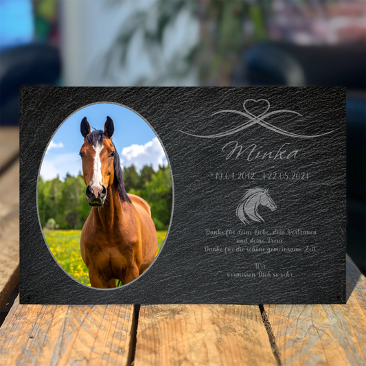 Pferde Gedenktafel mit Foto oval 30x20 cm - Vechteshop