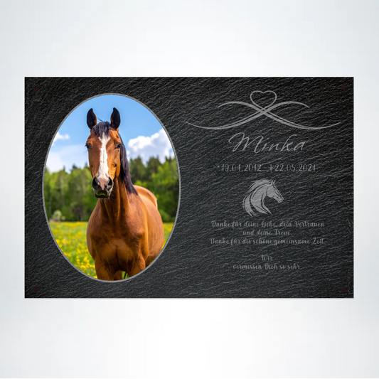 Pferde Gedenktafel mit Foto oval 30x20 cm - Vechteshop