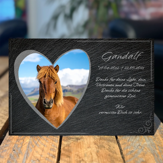 Pferde Gedenktafel Herz mit Foto 30x20 cm - Vechteshop