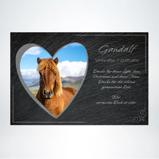 Pferde Gedenktafel Herz mit Foto 30x20 cm - Vechteshop