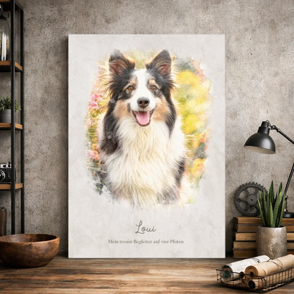 Personalisiertes Leinwandbild "Dein Hund als Kunstwerk im Aquarell-Stil" 