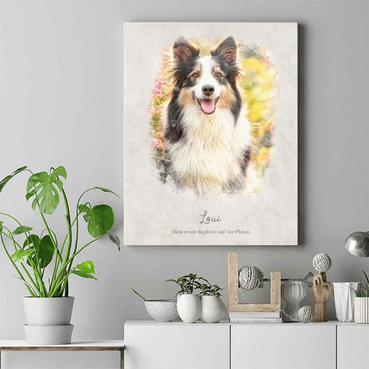 Personalisiertes Leinwandbild "Dein Hund als Kunstwerk im Aquarell-Stil" 