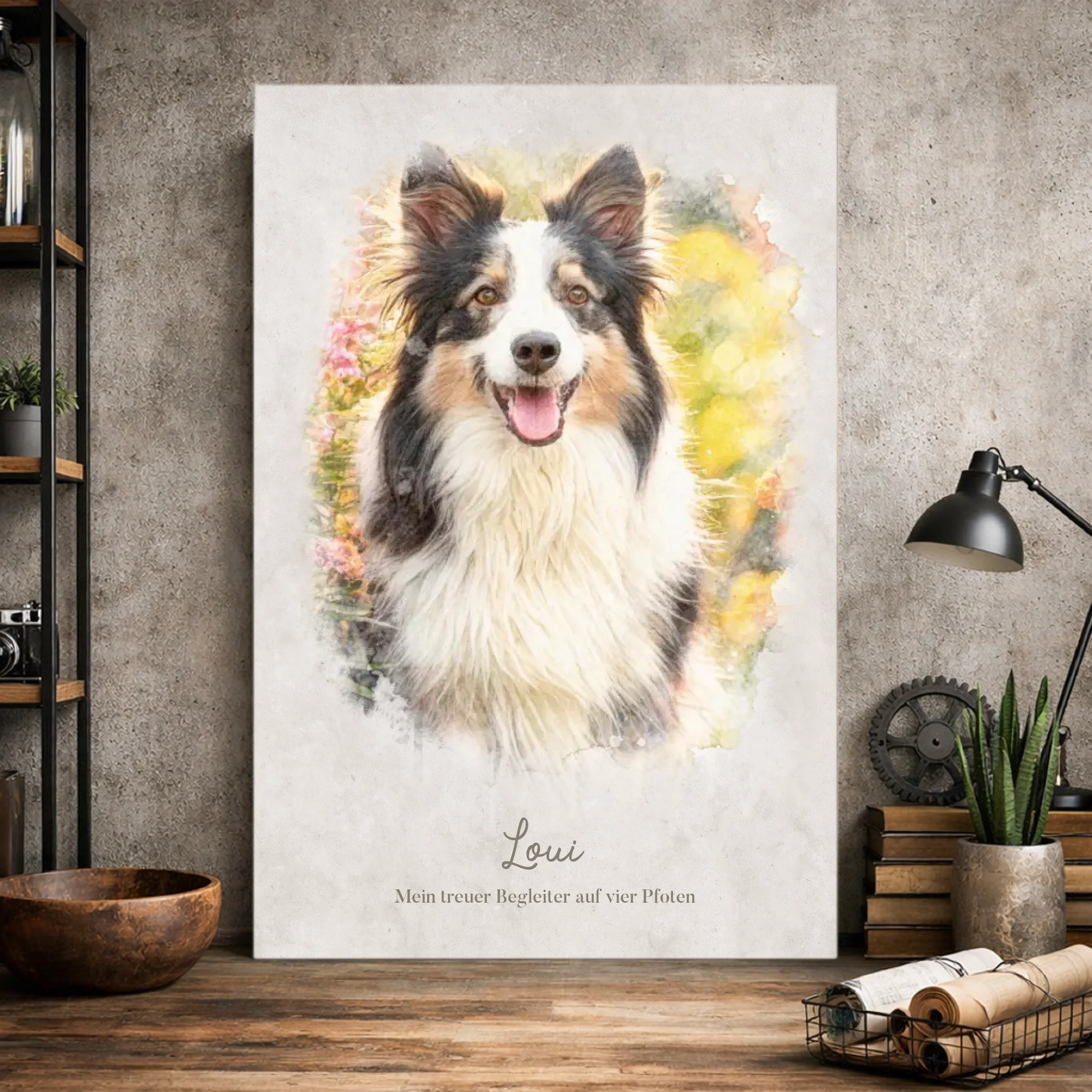 Personalisiertes Leinwandbild "Dein Hund als Kunstwerk im Aquarell-Stil" 