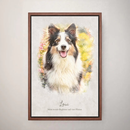 Personalisiertes Leinwandbild "Dein Hund als Kunstwerk im Aquarell-Stil" im Rahmen