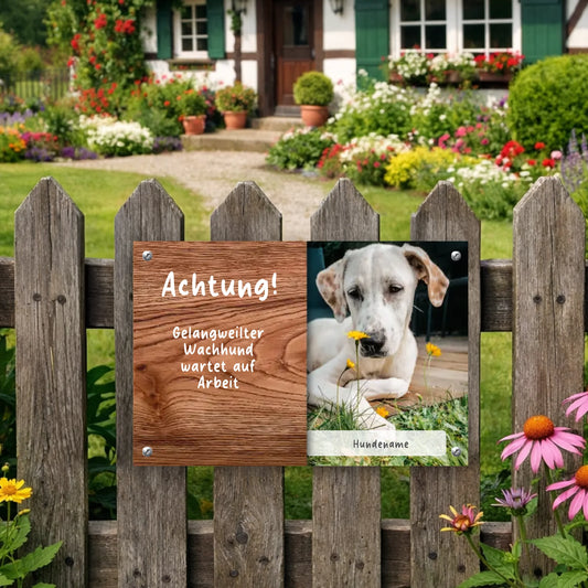 Hundeschild mit Foto und Wunschtext 30x30 cm 2 - Vechteshop