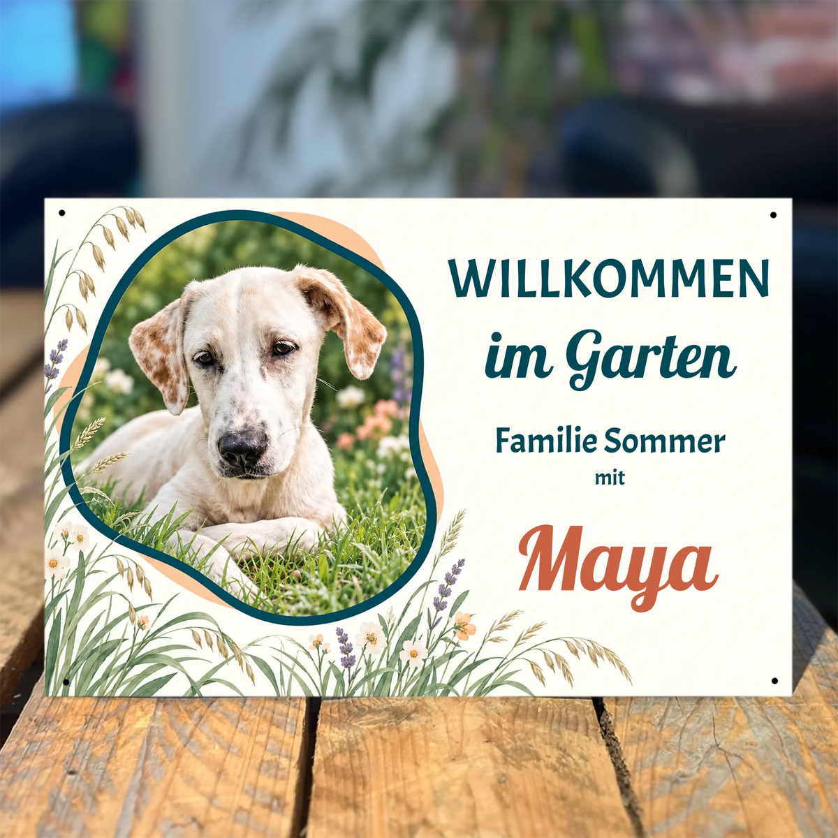 Hundeschild Gräserrahmen personalisiert mit Foto des eigenen Hundes