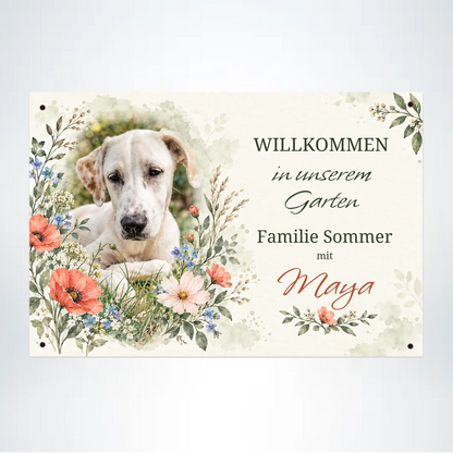 Hundeschild Blumenwiese aus 3 mm Alu-Verbund, 30 x 20 cm